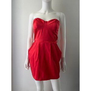 Have Women's Dress Strapless Corset Mini Stretch Zipper Pockets Orange Coral  S
